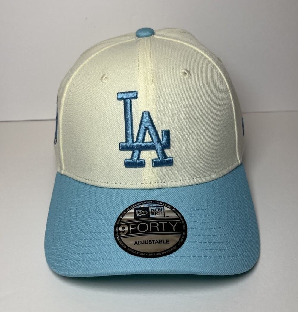 New Era 9FORTY Los Angeles Dodgers World Series Patch Snapback Hat Beige/L Blue